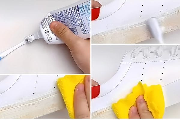 Làm sạch giày trắng bằng kem đánh răng